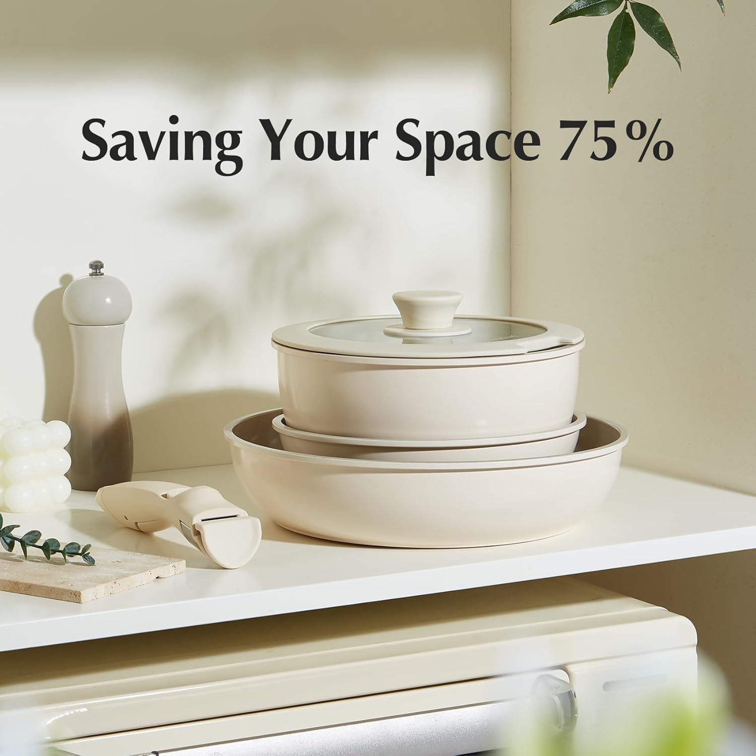 Redchef Ceramic Pots and Pans Set Non Stick, Nonstick Kitchen Cookware Sets, Non Toxic Pots and Pans Set Non Stick, PFAS PFOA & PTFE Free, Detachable Handle Pots and Pans 5 Piece, RV Cookware - Image 5