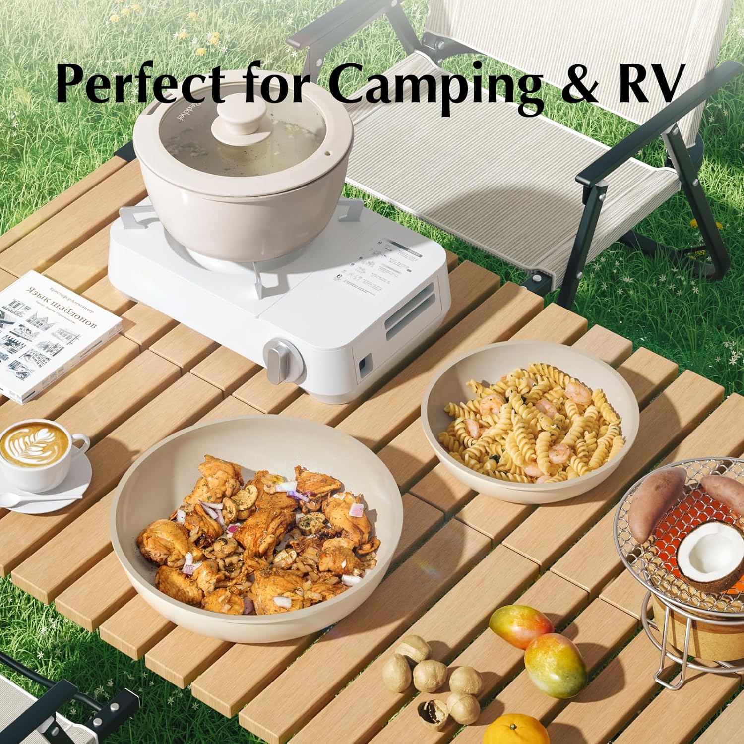 Redchef Ceramic Pots and Pans Set Non Stick, Nonstick Kitchen Cookware Sets, Non Toxic Pots and Pans Set Non Stick, PFAS PFOA & PTFE Free, Detachable Handle Pots and Pans 5 Piece, RV Cookware - Image 6