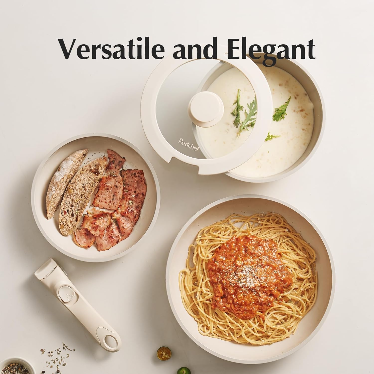 Redchef Ceramic Pots and Pans Set Non Stick, Nonstick Kitchen Cookware Sets, Non Toxic Pots and Pans Set Non Stick, PFAS PFOA & PTFE Free, Detachable Handle Pots and Pans 5 Piece, RV Cookware - Image 9